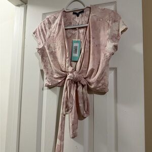 SHORE Pink Tie-Front Women's Top L NWT